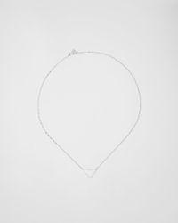 Prada - Eternal Gold Mini Triangle Pendant Necklace In White Gold And Diamonds - Lyst