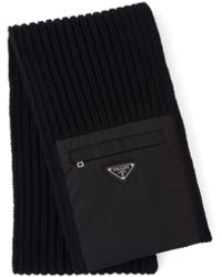 Prada - Wool Scarf With Re-Nylon Gabardine Pocket - Lyst