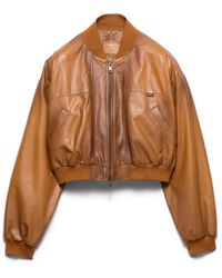 Prada - Cropped Nappa Leather Jacket, Light Tan - Lyst