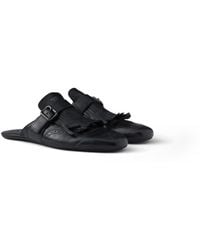 Prada - Shuffle Antiqued Leather Mules With Buckled Strap And Fringe - Lyst