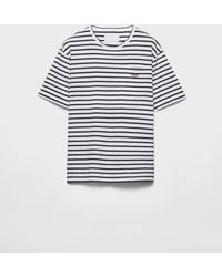 Prada - Gestreiftes T-Shirt Aus Baumwolle - Lyst