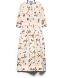 Prada - Long Printed Linen Dress, Tobacco - Lyst