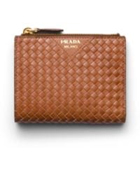 Prada - Small Woven Madras Leather Wallet - Lyst