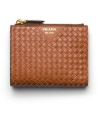 Prada - Small Woven Madras Leather Wallet - Lyst