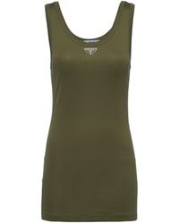 Prada - Top canotta oliva in seta - Lyst