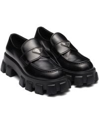 Prada - Monolith Brushed Leather Loafers, Size 5 - Lyst