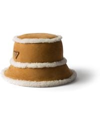 Prada - Suede Shearling Bucket Hat - Lyst