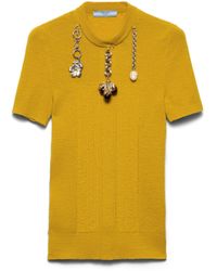 Prada - Short-Sleeved Wool Knit Sweater With Pendants - Lyst