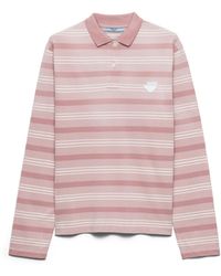 Prada - Long-Sleeved Striped Piqué Polo Shirt Alabaster - Lyst