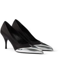 Prada - Zapatos De Tacón De Satén Y Piel Metalizada, Mujer, Talla - Lyst