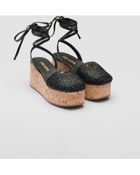 Prada - Crochet Wedge Sandals - Lyst