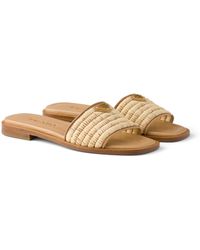 Prada - Leather And Crochet Slides - Lyst