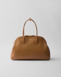 Prada - Large Leather Tote Bag With Zipper Closure - Lyst