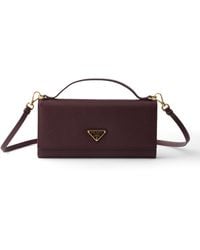 Prada - Saffiano Leather Wallet With Shoulder Strap, Burgundy - Lyst