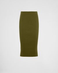 Prada - Ribbed Knit Cotton Skirt - Lyst