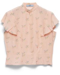 Prada - Top De Pongé Con Estampado Floral - Lyst