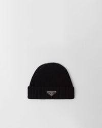 Prada - Triangle-Logo Wool-Cashmere Beanie - Lyst