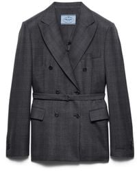 Prada - Double-Breasted Checked Wool Jacket - Lyst