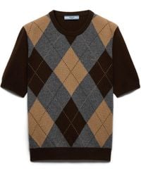 Prada - Short-Sleeved Argyle Cashmere Sweater, Dark/Slate - Lyst