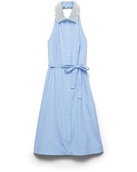 Prada - Embroidered Poplin Shirt Dress - Lyst