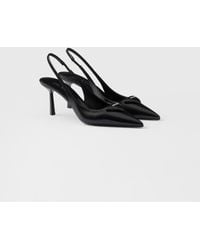 Prada - Brand-plaque Slingback Heeled Brushed-leather Pumps - Lyst