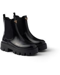 Prada - Brushed Leather Booties - Lyst