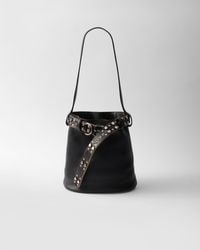 Prada - Buckle Leather Bucket Bag With Studded Belt - Lyst