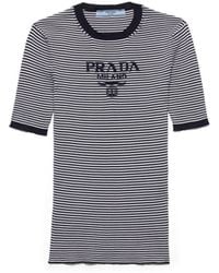Prada - Striped Silk Crew-Neck Sweater - Lyst