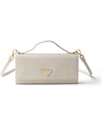 Prada - Saffiano Leather Wallet With Shoulder Strap - Lyst