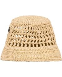 Prada - Neutral Raffia Logo Bucket Hat - Lyst
