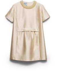 Prada - Embroidered Double Shantung Dress - Lyst