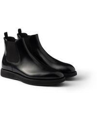 Prada - Bottines Chelsea En Cuir Brossé, Homme, Taille - Lyst