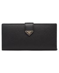 Prada - Large Saffiano And Smooth Leather Wallet - Lyst
