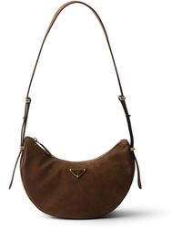Prada - Arqué Small Nubuck Leather Bag, Cocoa - Lyst
