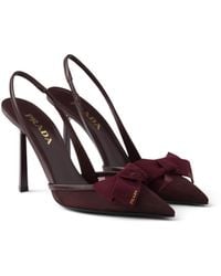 Prada - Mesh Fabric Slingback Pumps, Burgundy - Lyst