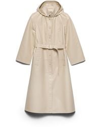Prada - Hooded Nappa Leather And Fabric Coat, Ivory - Lyst