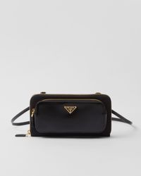 Prada - Re-nylon And Brushed Leather Wallet With Shoulder Strap - Lyst