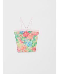 Prada - Ribbed Knit Cotton Top With Floral Print - Lyst