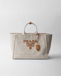 Prada - Linen Blend Tote Bag - Lyst