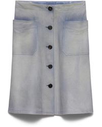 Prada - Buttoned Suede Skirt, Sky - Lyst