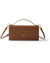 Prada - Saffiano Leather Wallet With Shoulder Strap - Lyst