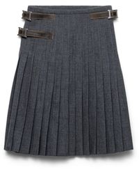 Prada - Pleated Wool Hopsack Skirt - Lyst
