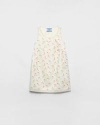 Prada - Minikleid Aus Leinen Mit Blumen-Print - Lyst