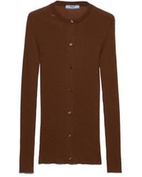Prada - Ribbed Knit Wool Cardigan - Lyst