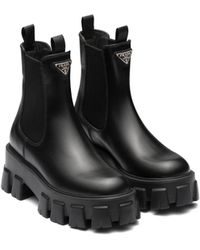 Prada - Leather Monolith Ankle Boots 55 - Lyst