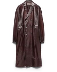 Prada - Double-Breasted Nappa Leather Coat - Lyst