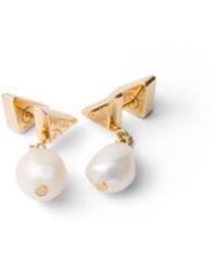 Prada - Metal Earrings With Pearls, /Pearl - Lyst