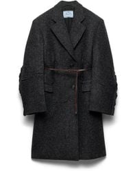 Prada - Abrigo De Botonadura Simple En Lana Shetland, Mujer, Talla - Lyst