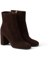 Prada - Suede Booties, Dark - Lyst