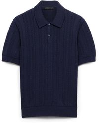 Prada - Short-Sleeved Openwork Cotton Polo Shirt - Lyst